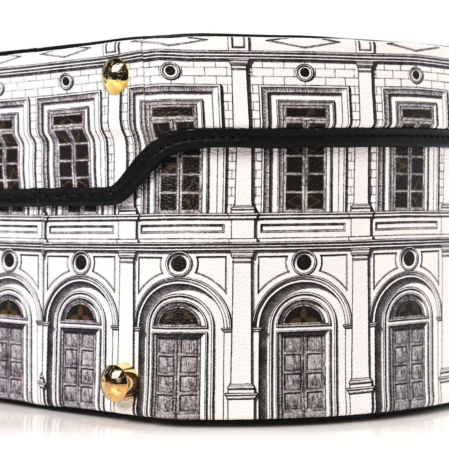 X FORNASETTI Calfskin Architettura Petite Boite Chapeau White Black
