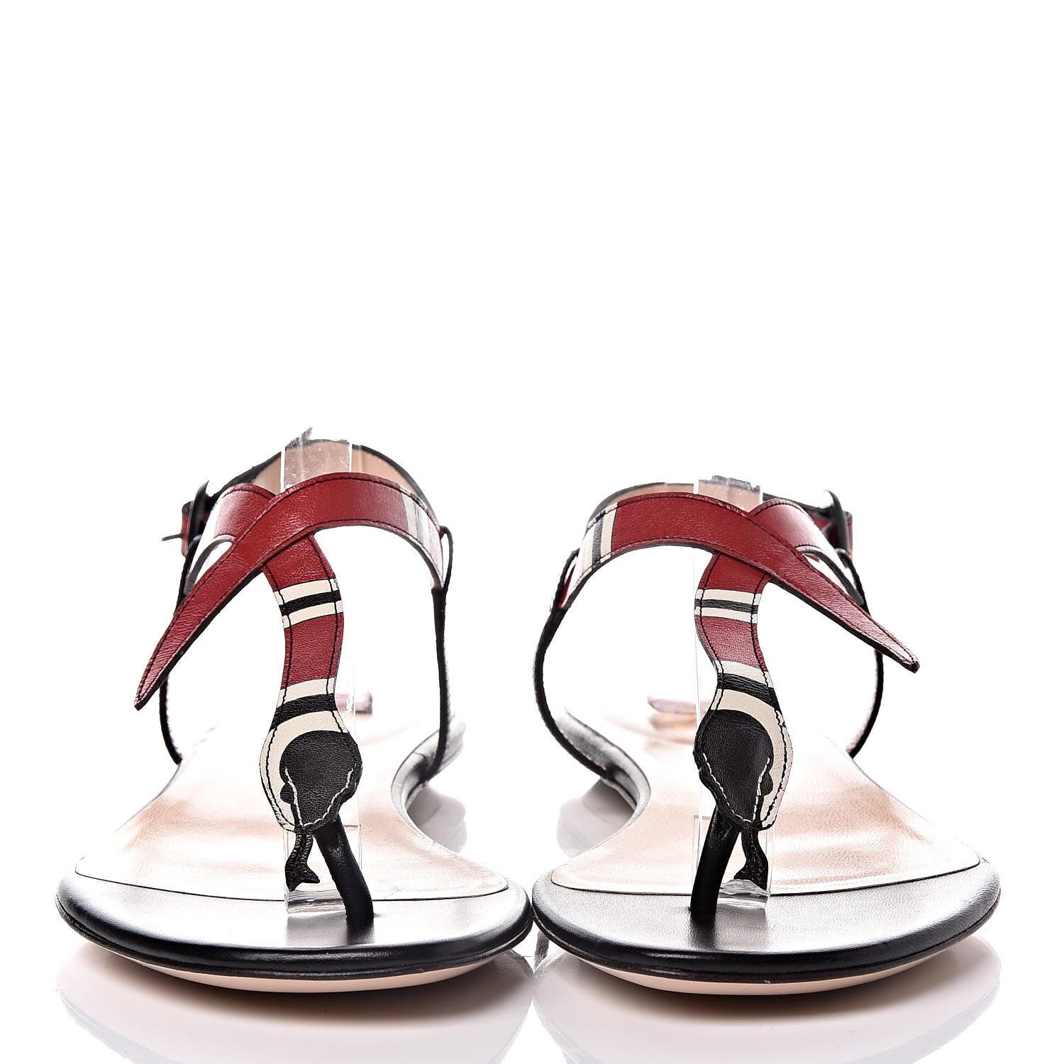 Gucci Calfskin Yoko Snake T-Strap Thong Sandals 38.5 Black 2 of 9