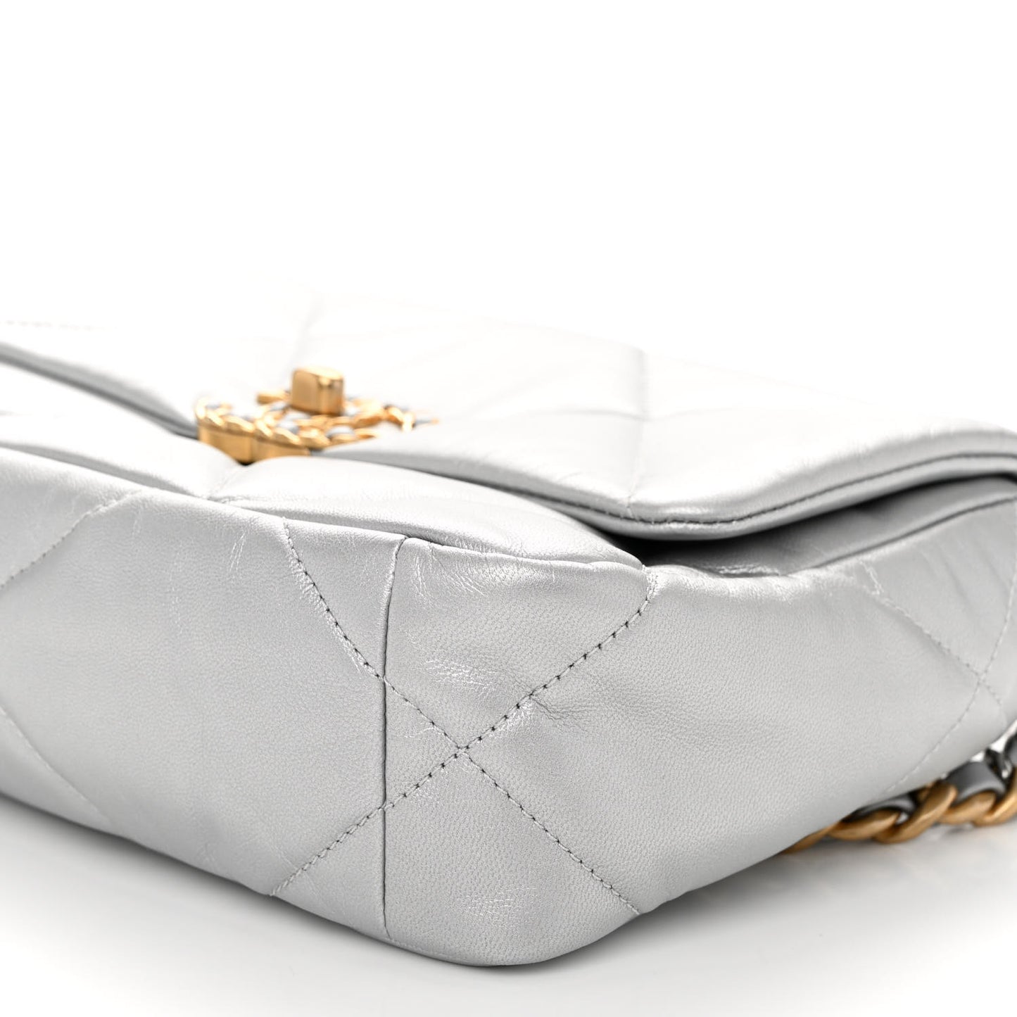 Metallic Goatskin Quilted Medium Chanel 19 Flap Silver