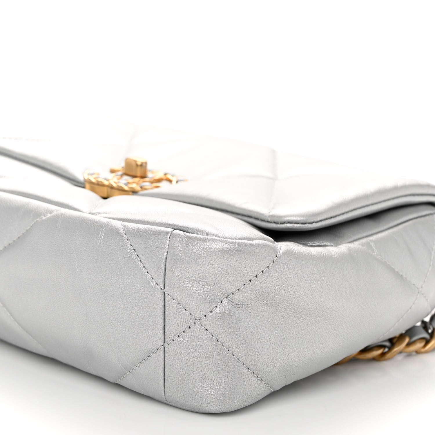 Chanel Metallic Goatskin Quilted Medium Chanel 19 Flap Silver 10 of 10
