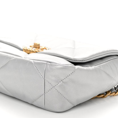 Chanel Metallic Goatskin Quilted Medium Chanel 19 Flap Silver 10 of 10