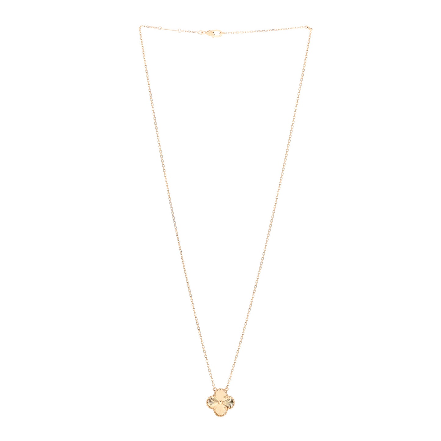 18K Yellow Gold Guilloche Vintage Alhambra Pendant Necklace