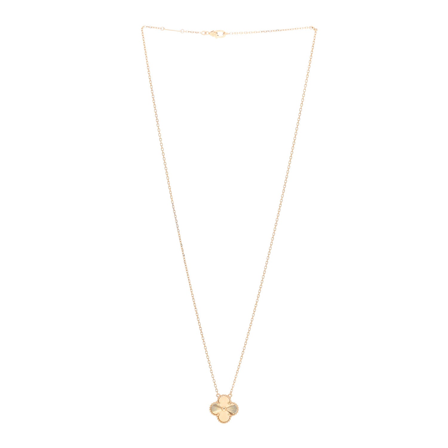 Van Cleef & Arpels 18K Yellow Gold Guilloche Vintage Alhambra Pendant Necklace 3 of 5