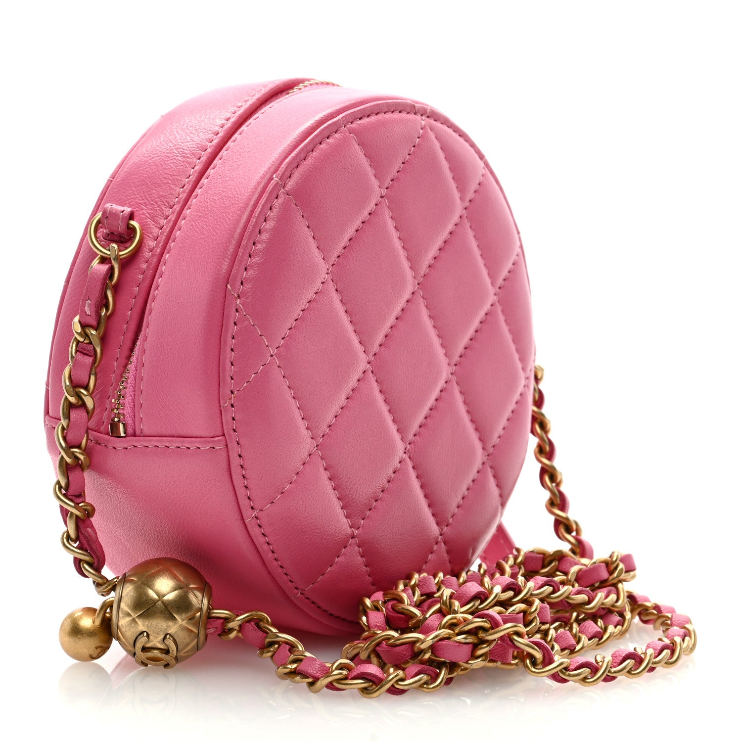 Chanel Lambskin Quilted Round Pearl Crush Clutch With Chain Pink 3 of 8