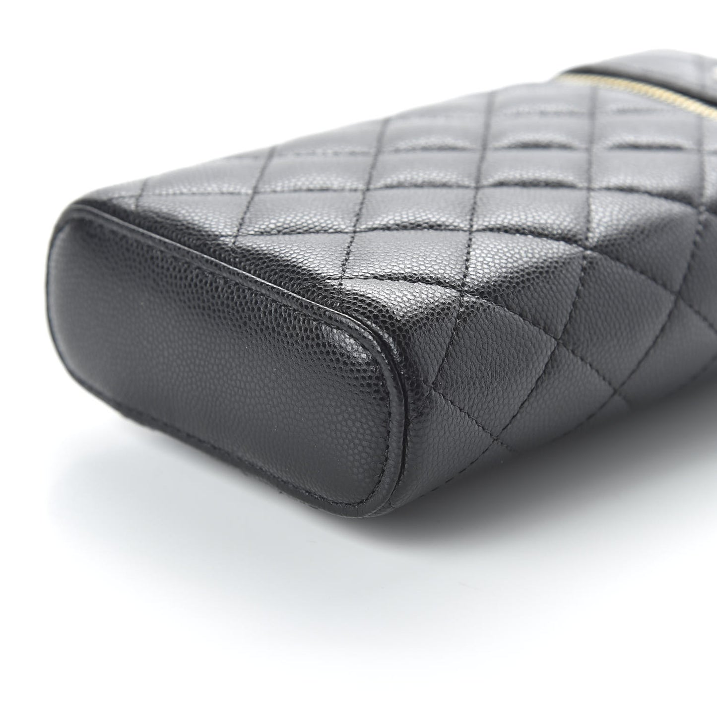 Caviar Quilted Phone Holder With Chain Black