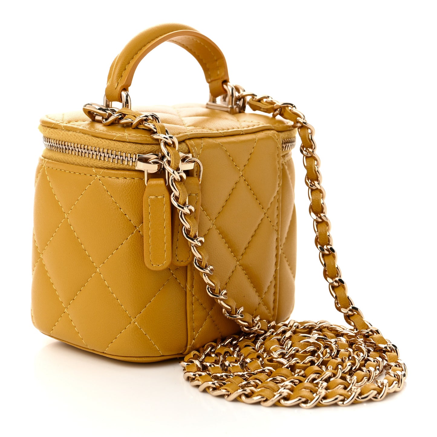 Lambskin Quilted Top Handle Mini Vanity Case With Chain Yellow