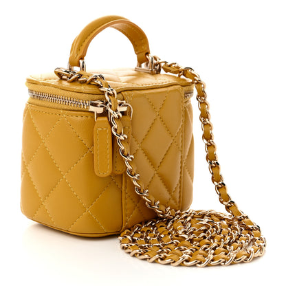 Chanel Lambskin Quilted Top Handle Mini Vanity Case With Chain Yellow 3 of 10