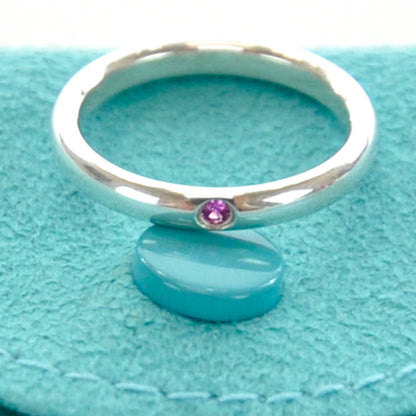Tiffany Elsa Peretti Sterling Silver Pink Sapphire Band Ring 6 4 of 5