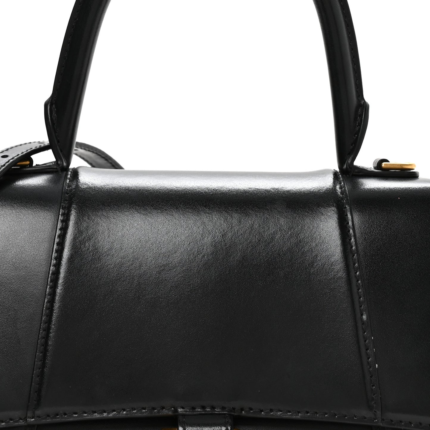Shiny Box Calfskin Small Hourglass Top Handle Bag Black