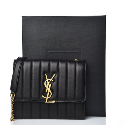 Saint Laurent Lambskin Matelasse Monogram Vicky Chain Wallet Black 7 of 9