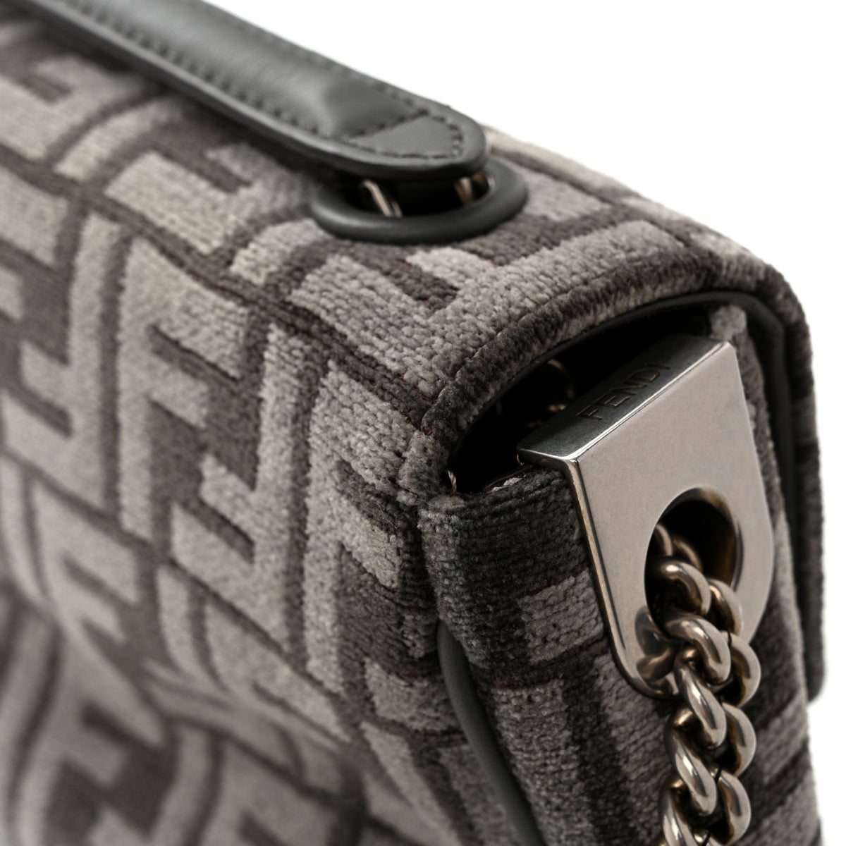 Fendi Chenille Vitello Seta FF Midi Chain Baguette Tortora 12 of 12