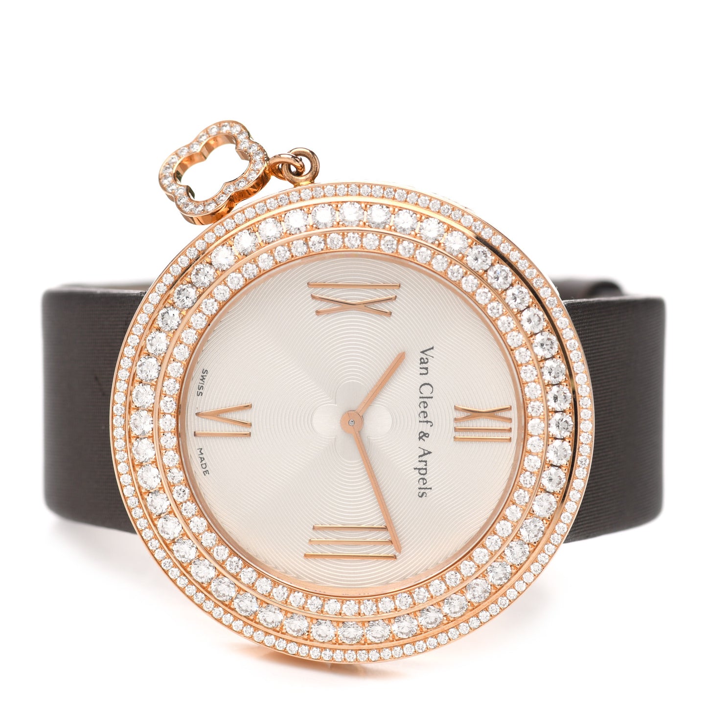18K Rose Gold Satin Diamond Pave Bezel 38mm Charms Quartz Watch