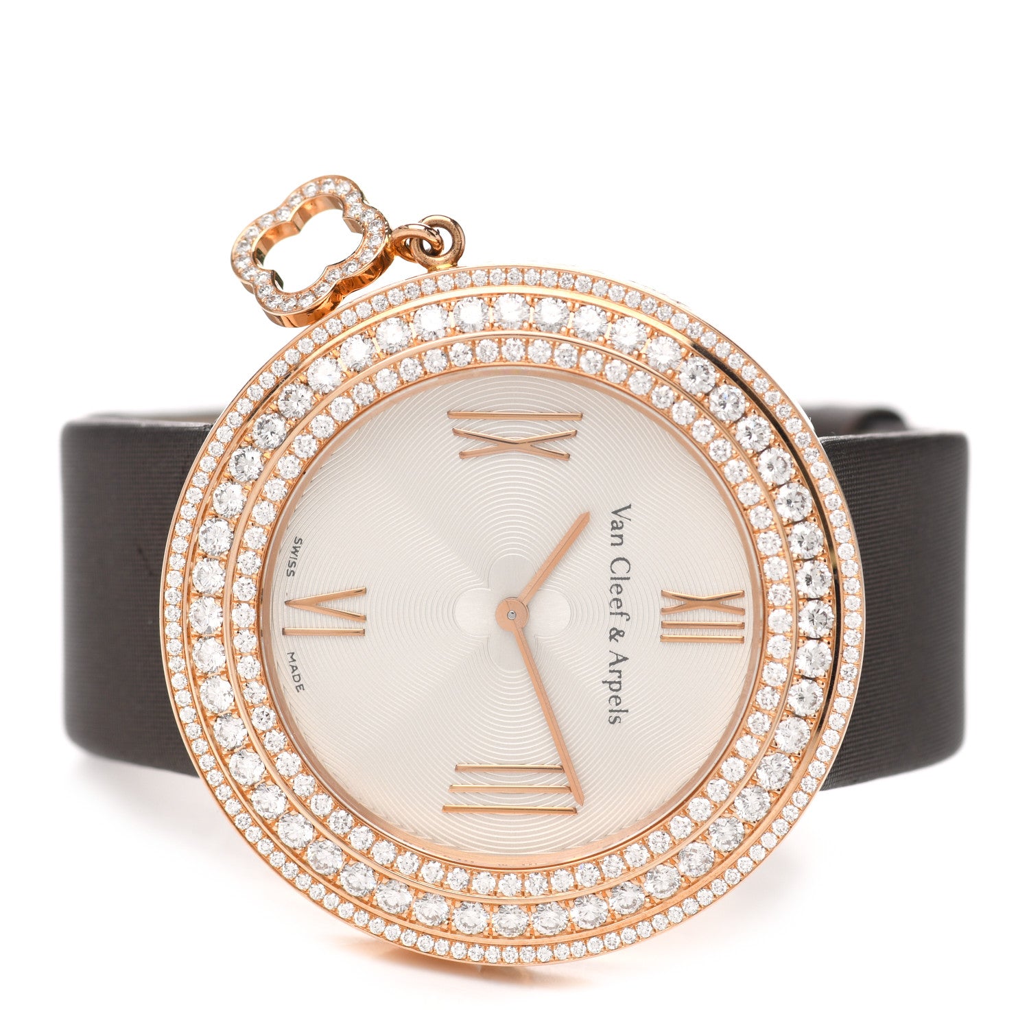 Van Cleef & Arpels 18K Rose Gold Satin Diamond Pave Bezel 38mm Charms Quartz Watch 2 of 5