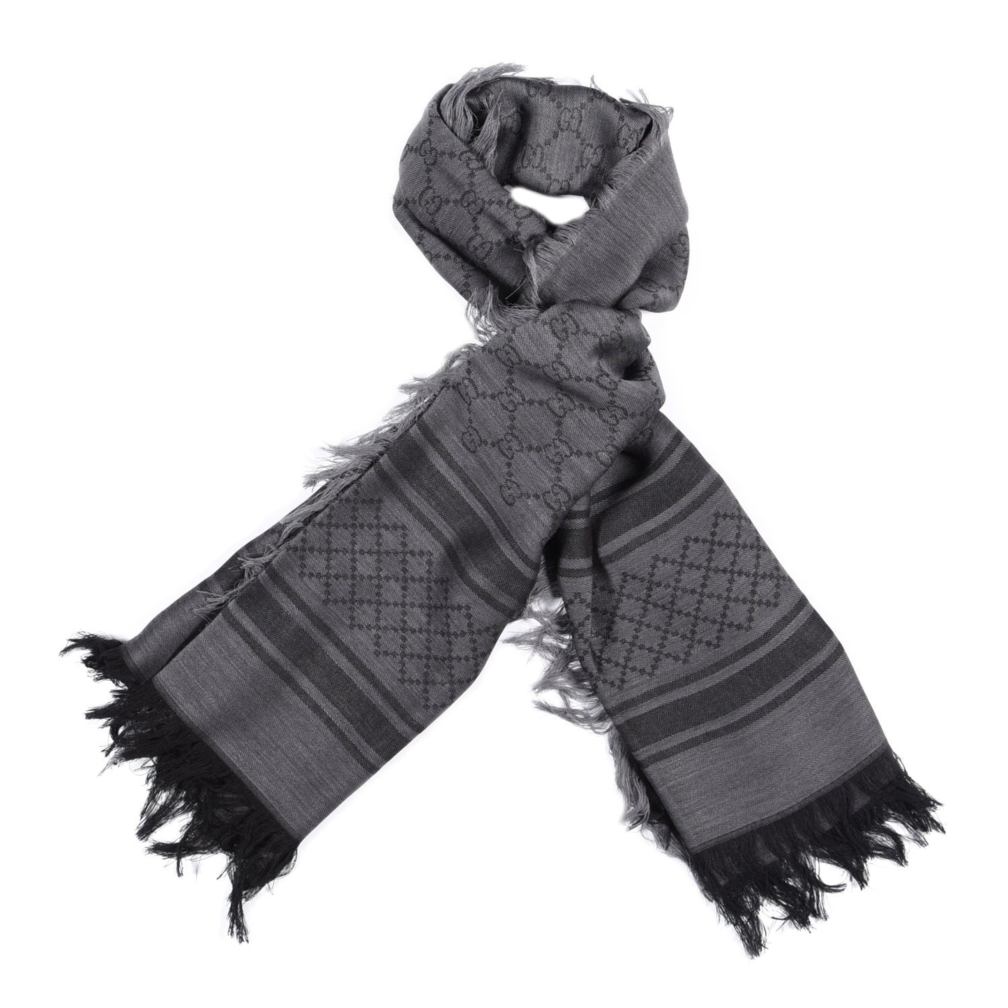 Wool Silk Diamante Monogram Shawl Black