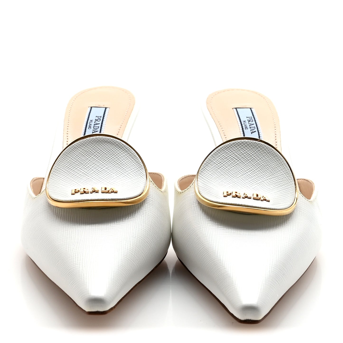 Saffiano Logo Pointed Toe 50mm Mules 36 White