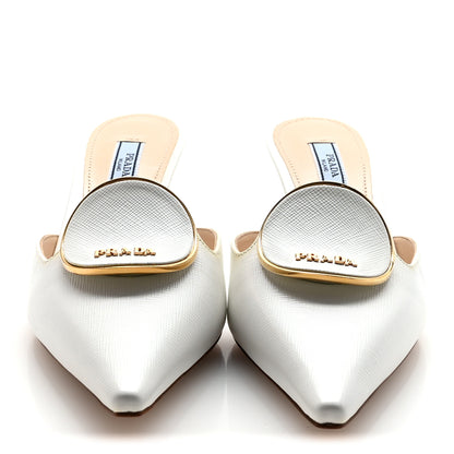 Prada Saffiano Logo Pointed Toe 50mm Mules 36 White 3 of 9