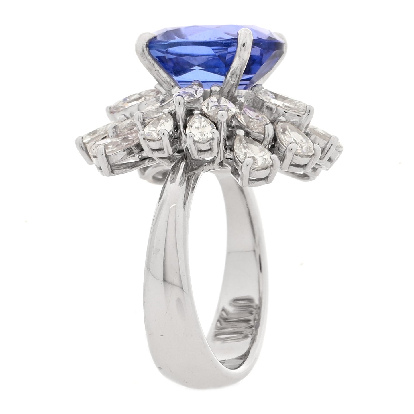 18K White Gold Diamond Tanzanite Oval Cocktail Ring 53 6.5