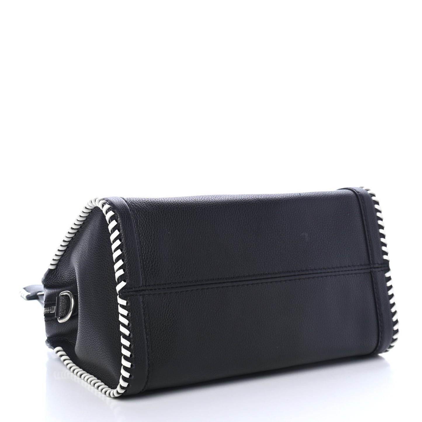 Pebbled Calfskin Small Whipstitch Skull Padlock Tote Black