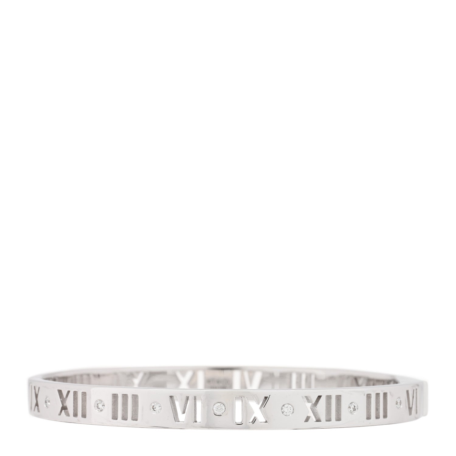 Tiffany 18K White Gold Diamond Atlas Pierced Hinged Bangle Bracelet 1 of 4