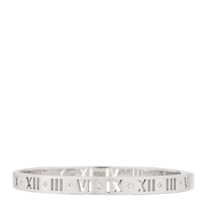 Tiffany 18K White Gold Diamond Atlas Pierced Hinged Bangle Bracelet 1 of 4