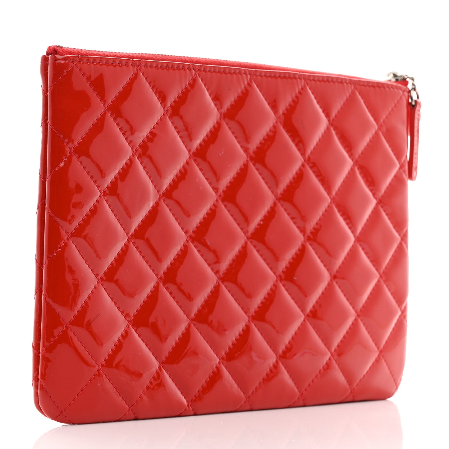 Patent Calfskin Quilted Valentine Hearts Medium O Cosmetic Case Red
