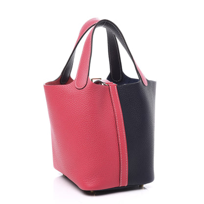 Hermes Taurillon Clemence Casaque Picotin Lock 18 PM Rose Extreme Bleu Nuit 2 of 10