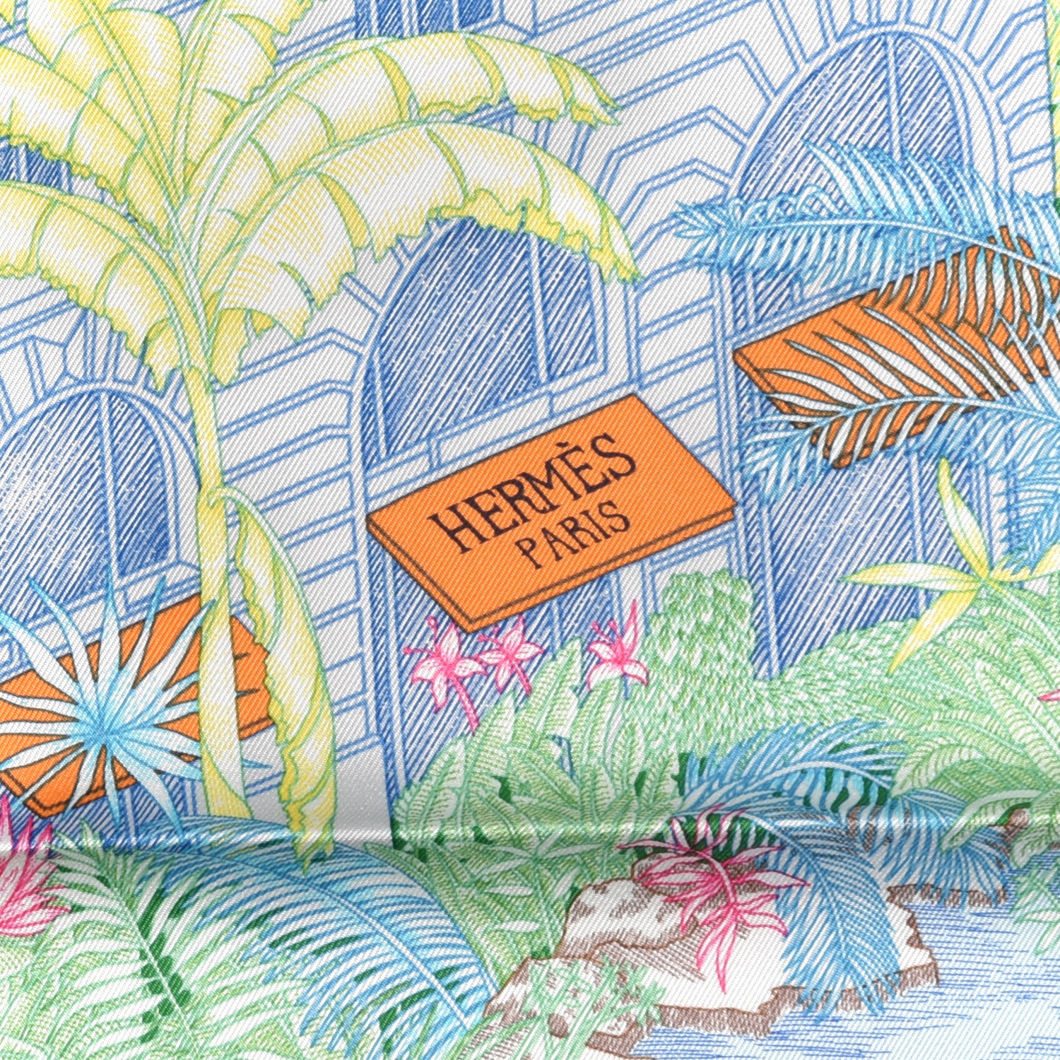 Hermes Silk Twill Faubourg Tropical Scarf 90 Bleu Vert Jaune 2 of 5