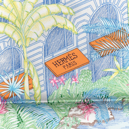 Hermes Silk Twill Faubourg Tropical Scarf 90 Bleu Vert Jaune 2 of 5