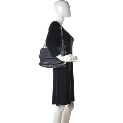 Saint Laurent Crinkled Calfskin Matelasse Monogram Medium Niki Chain Satchel Storm 2 of 11