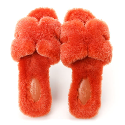 Hermes Woolskin Oran Sandals 37.5 Orange 2 of 9