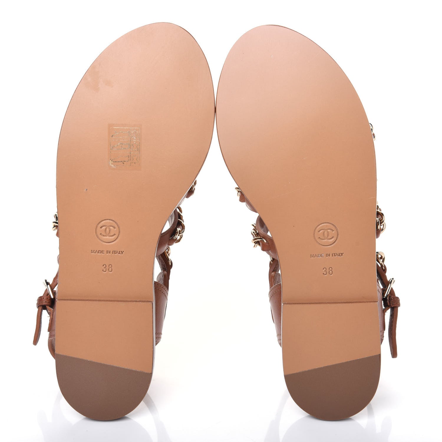 Chanel Calfskin Chain CC Flat Sandals 38 Beige 5 of 8