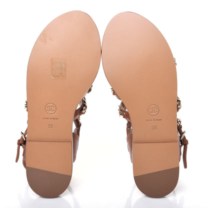 Chanel Calfskin Chain CC Flat Sandals 38 Beige 5 of 8