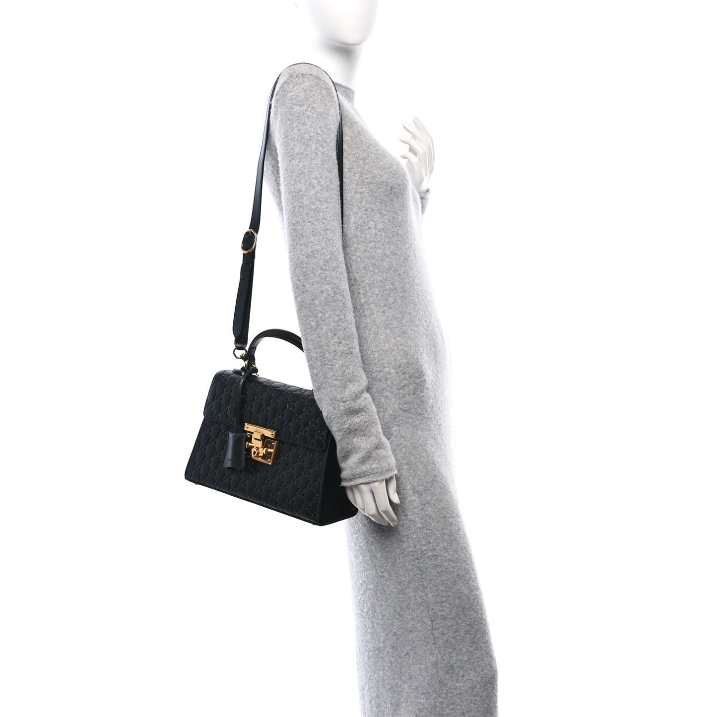 Guccissima Signature Small Padlock Top Handle Bag Black