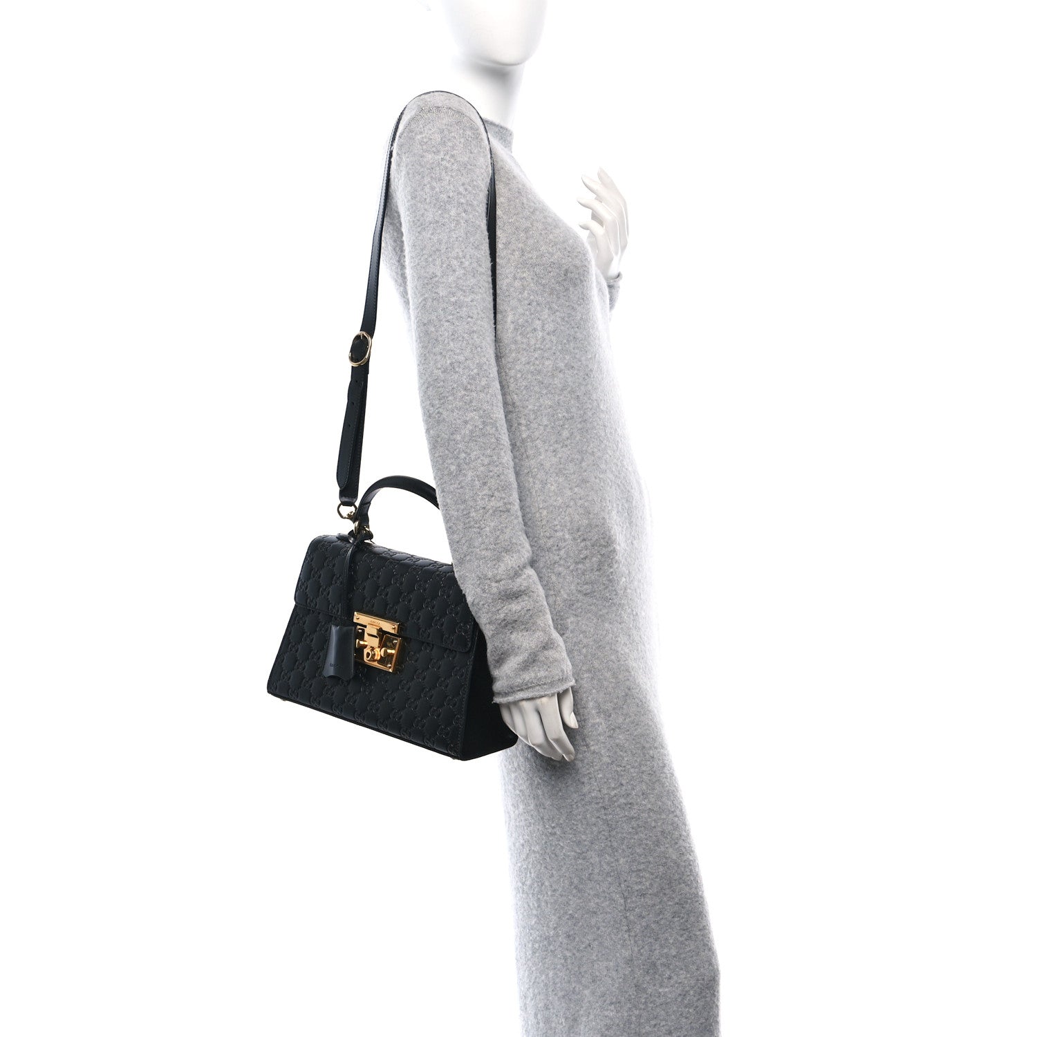 Gucci Guccissima Signature Small Padlock Top Handle Bag Black 2 of 11