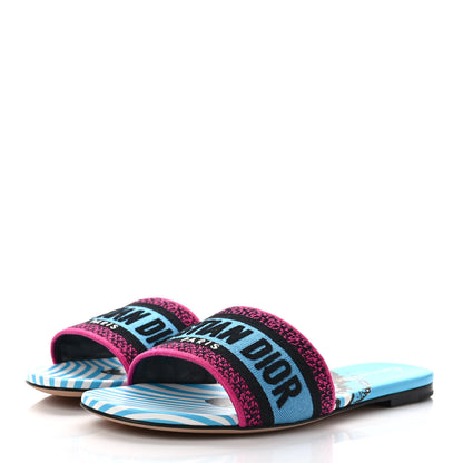 Christian Dior Canvas D-Jungle Pop Embroidered Dway Flat Slide Sandals 37 Bright Blue Pink Multicolor 3 of 9