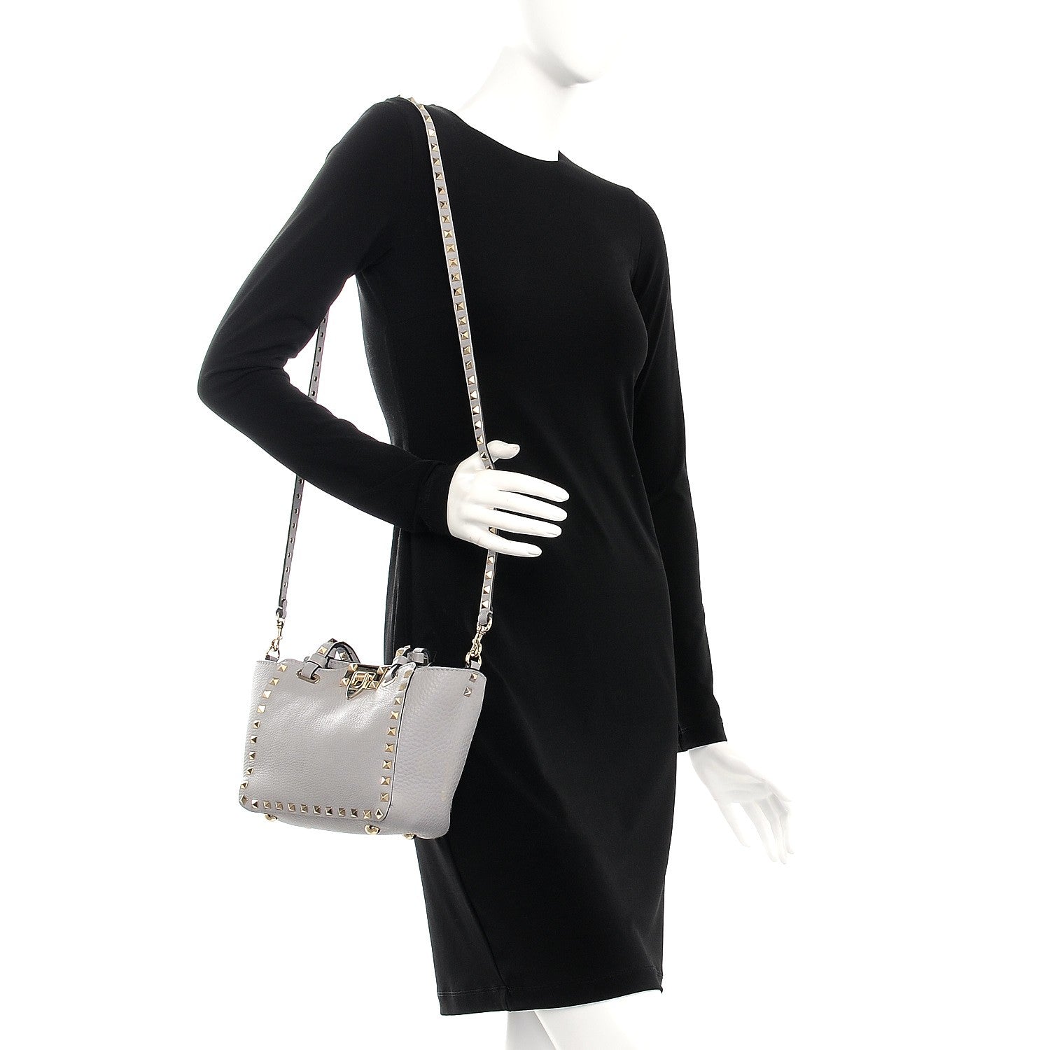 Valentino Garavani Grained Calfskin Mini Rockstud Tote Pastel Grey 2 of 8