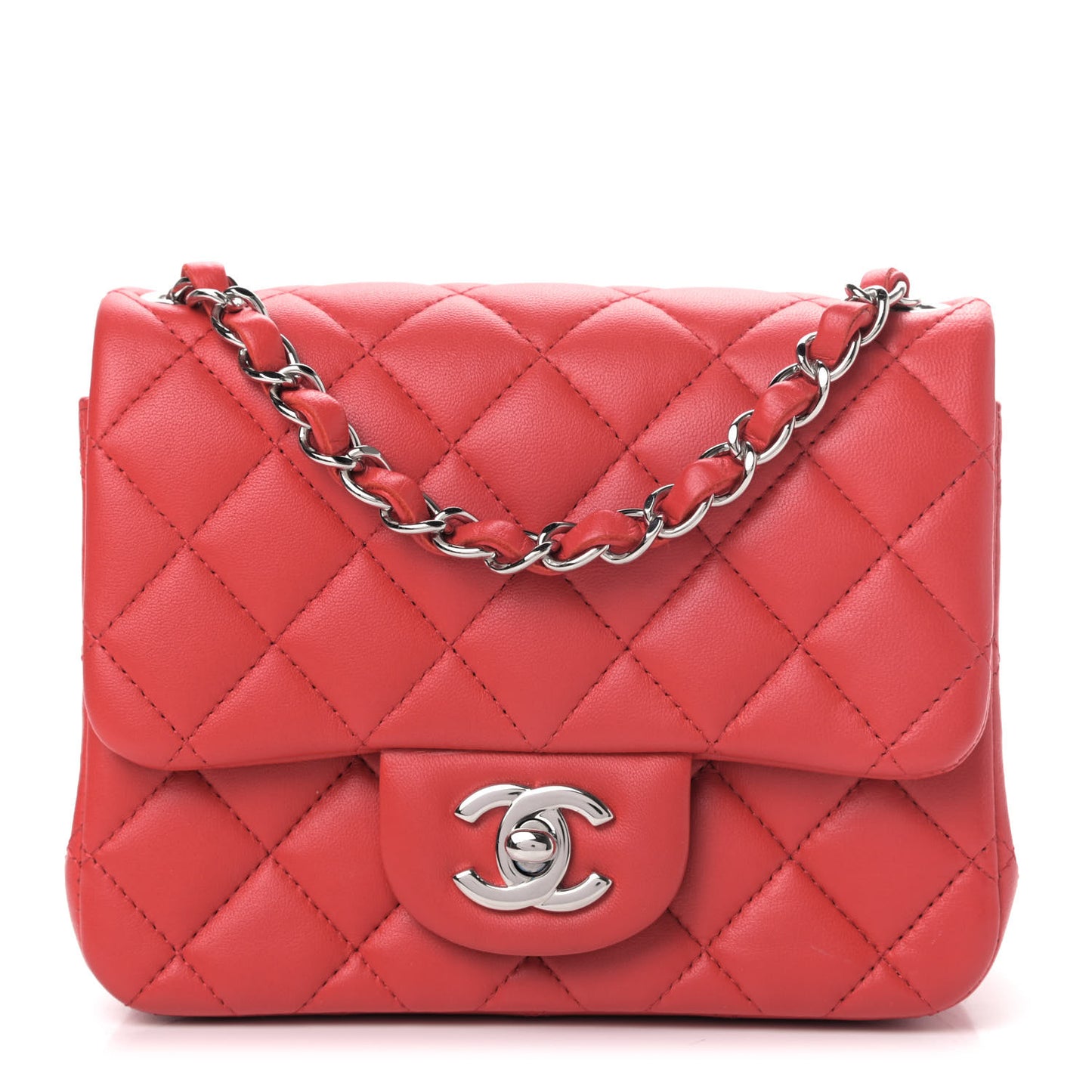 Lambskin Quilted Mini Square Flap Red