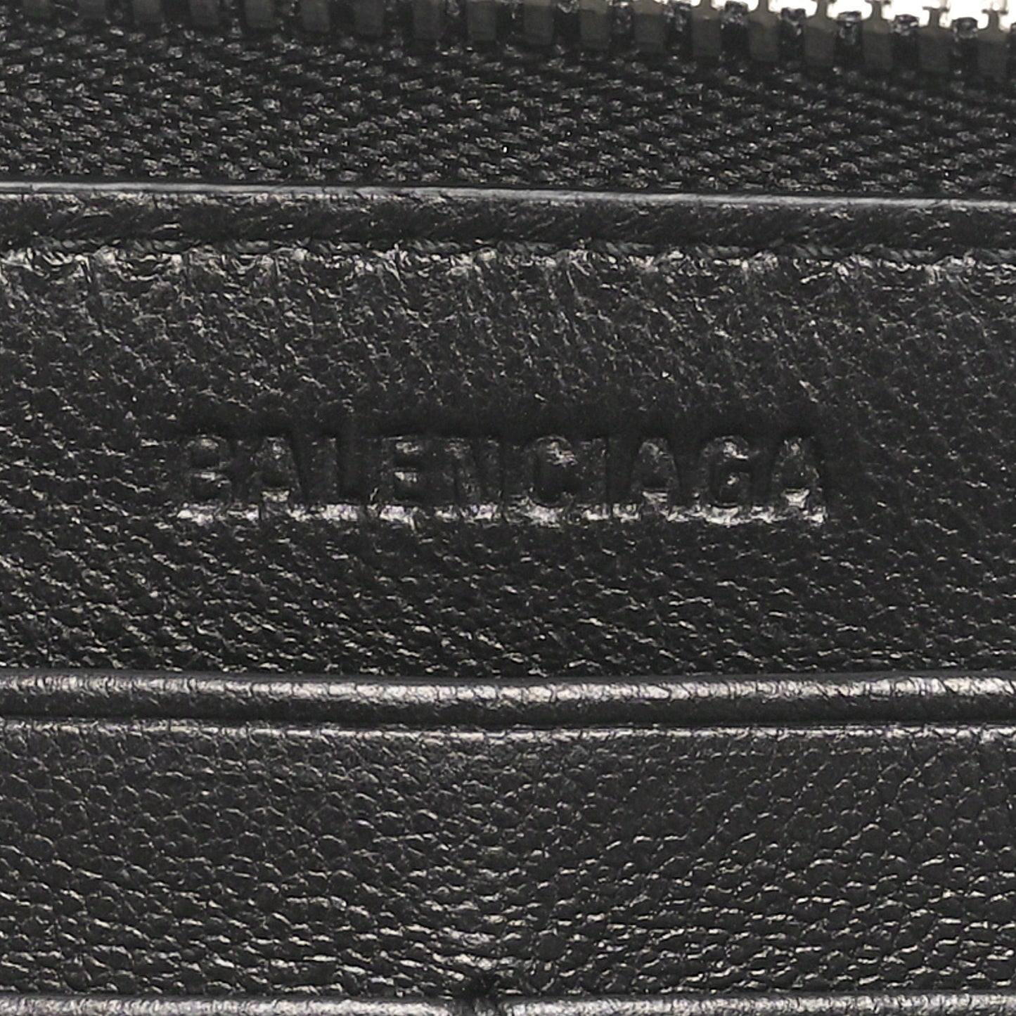 Grained Calfskin Zip Card Case Wallet Black