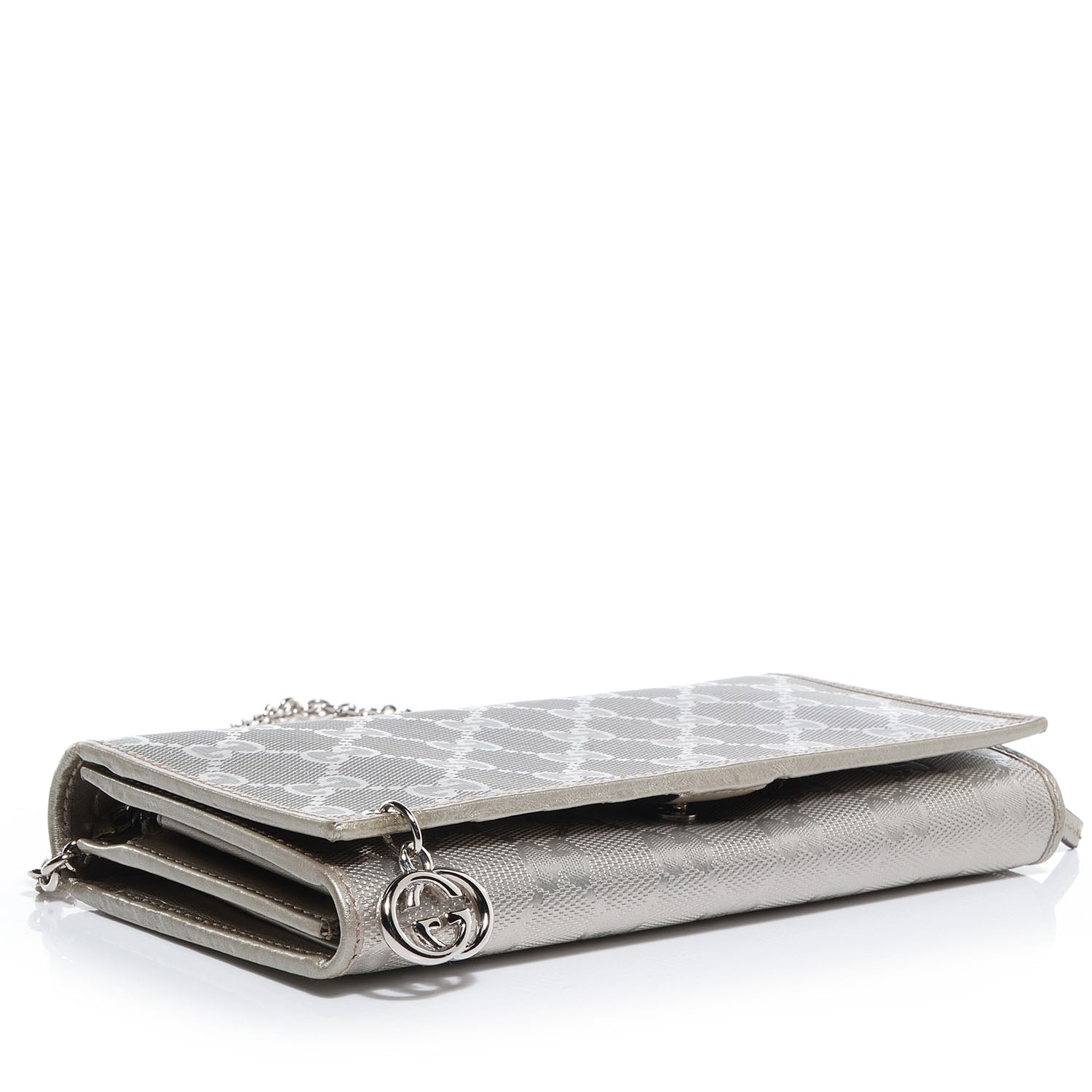 Gucci Imprime Monogram GG Pierce Chain Clutch Wallet Silver 4 of 9