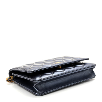 Chanel Metallic Calfskin Quilted Wallet On Chain WOC Navy Blue 4 of 12
