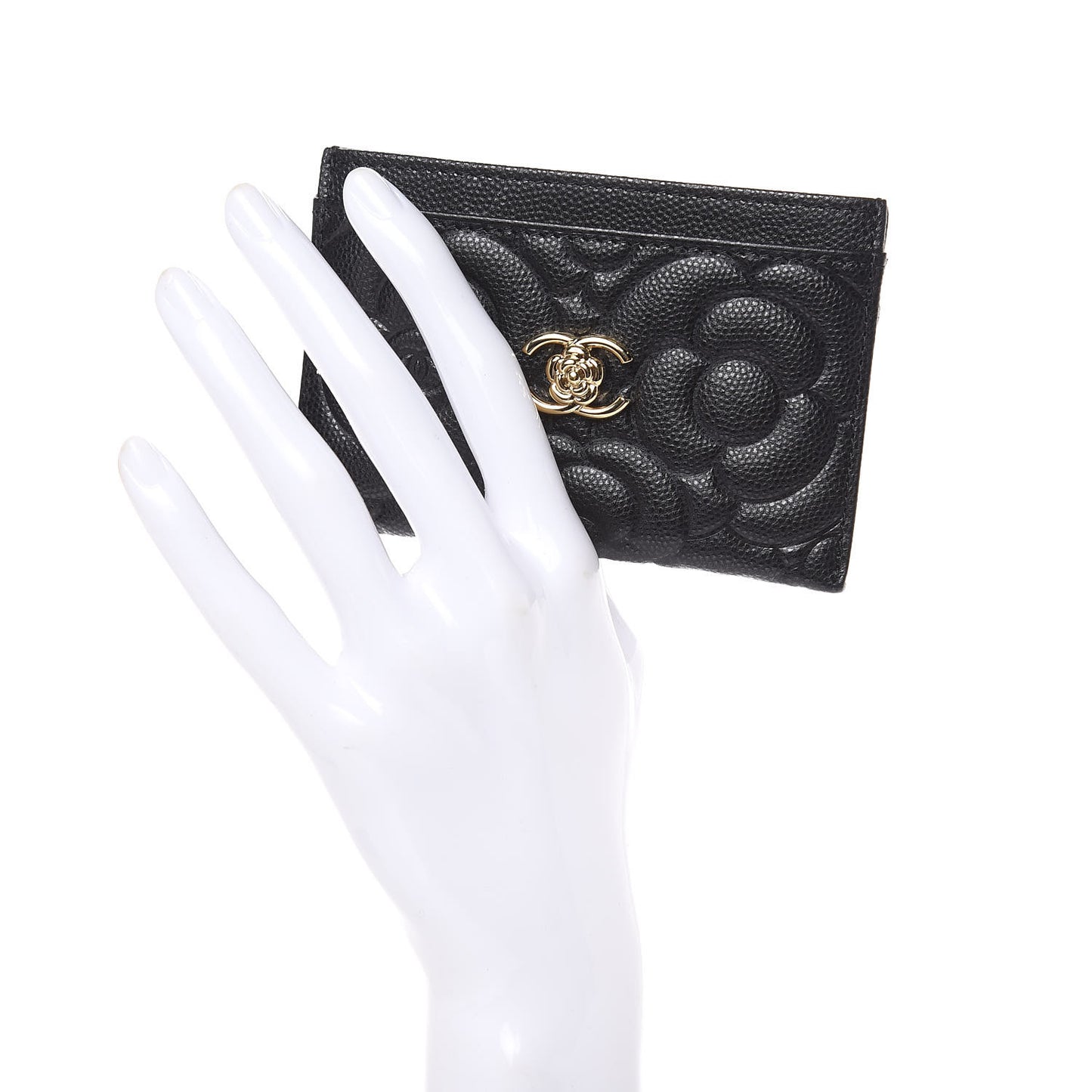 Caviar Camellia Embossed Card Holder Black