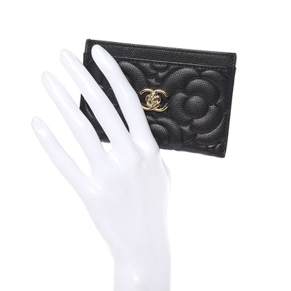 Chanel Caviar Camellia Embossed Card Holder Black 2 of 9