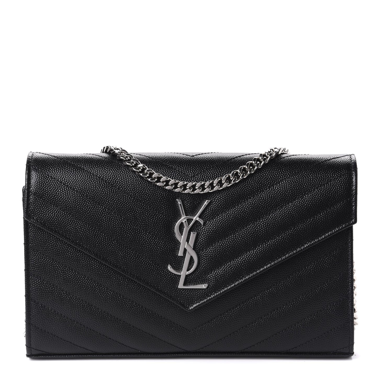 Grain De Poudre Matelasse Chevron Monogram Chain Wallet Black