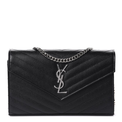 Saint Laurent Grain De Poudre Matelasse Chevron Monogram Chain Wallet Black 1 of 10