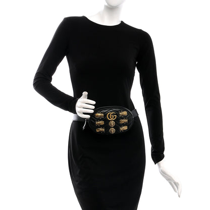Gucci Calfskin Matelasse Animal Studs GG Marmont Belt Bag 85 34 Black 2 of 7
