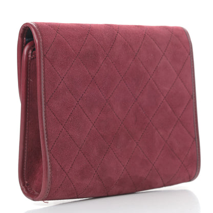 Chanel Suede Quilted Flap Clutch Red 3 of 10