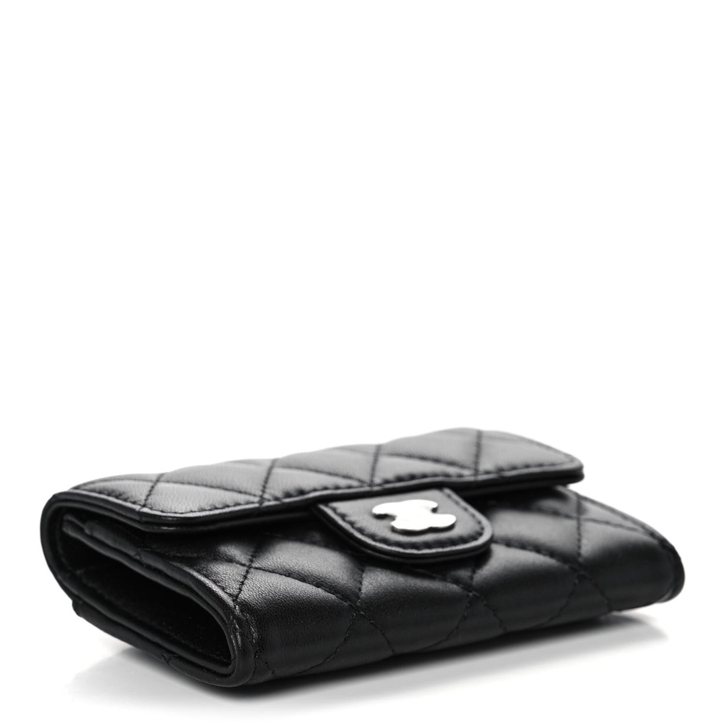 Lambskin Quilted Flap Card Holder Wallet Black