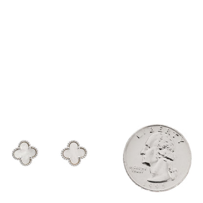 Van Cleef & Arpels 18K White Gold Mother of Pearl Sweet Alhambra Earrings 2 of 5