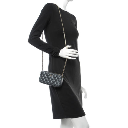 Chanel Iridescent Lambskin Quilted Pearl Clutch With Chain Black 2 of 9