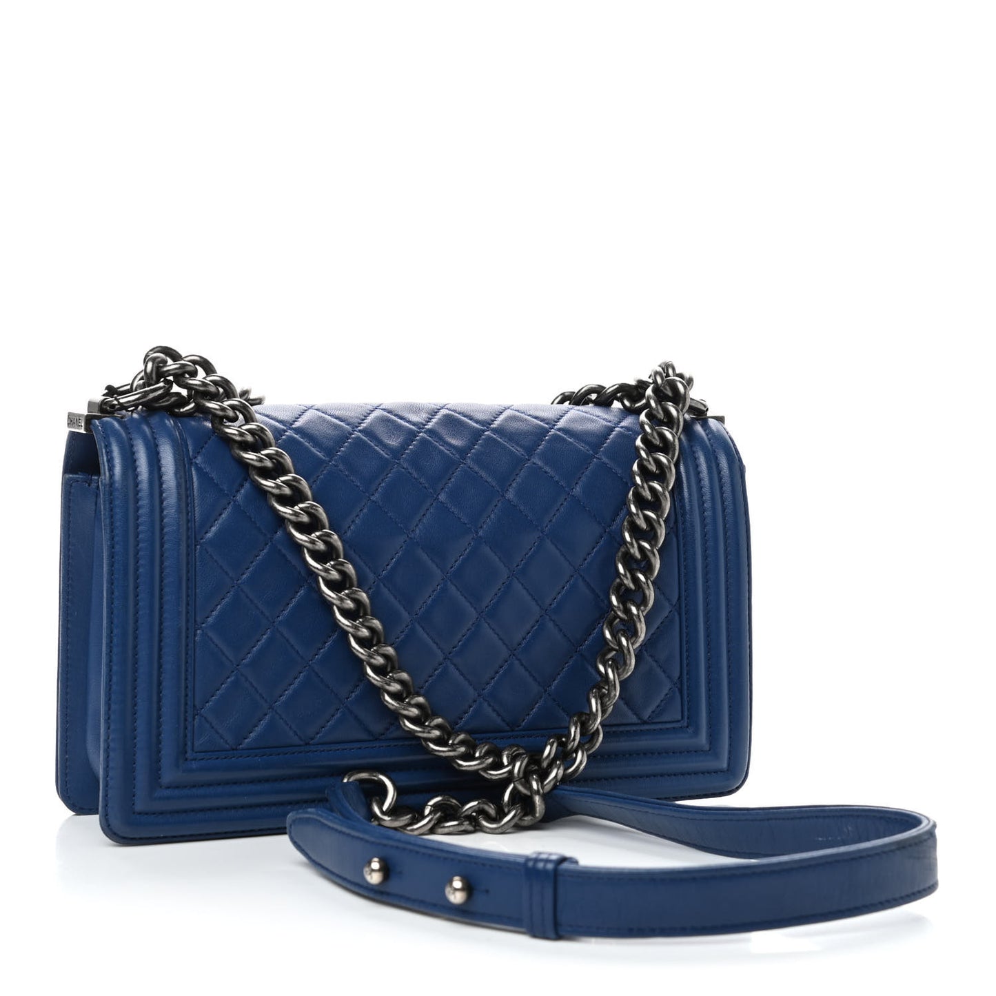 Lambskin Quilted Medium Boy Flap Blue